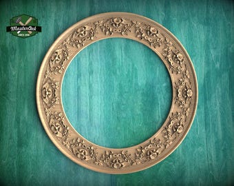 Cornice circolare in legno in stile antico con intagli floreali per interni eleganti, 1 pezzo, non verniciata, decorazione da parete per la casa, cornice per specchio intagliata