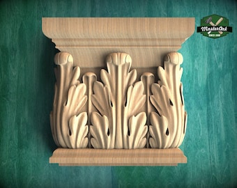 Whispers of the Grove: Carved Capital for Pilaster, 1pc, Unpainted, Carved Wooden Capitals, Carved capital decor wood