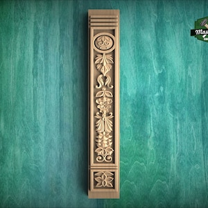Elegance Etched in Grain: An Ornate Wooden Pilaster Carving, 1 pc, Unfinished, Carved Wood Trim Post Pillars