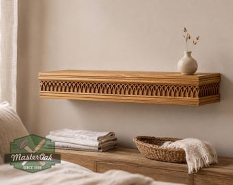 Carved Solid Oak Wall Shelf with Gothic Arch Pattern, Floating Display Shelf, Medieval and Dark Academia Home Decor