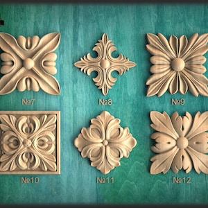 Rosace carrée en bois sculpté, 1 pièce, embellissements muraux pour la maison, incrustations de bois carrées, décoration d'art mural en bois