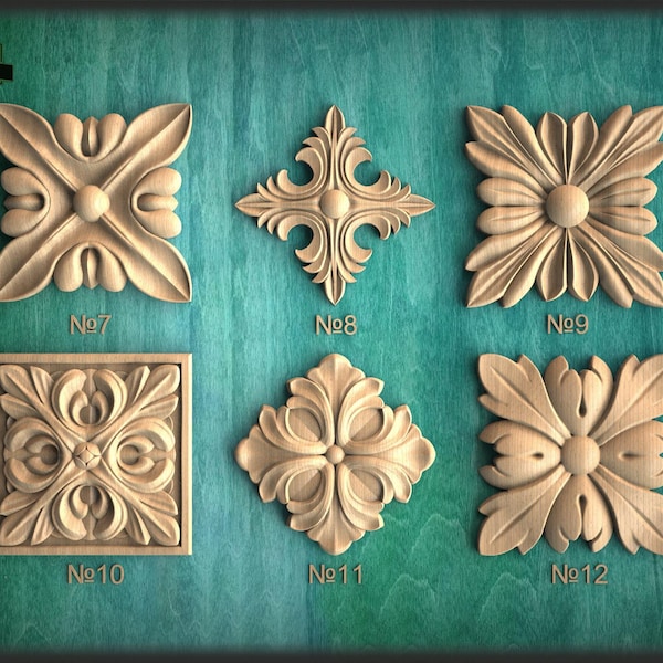 Roseta cuadrada de madera tallada, 1 pieza, adornos de pared para el hogar, incrustaciones de madera cuadradas, decoración de arte de pared de madera