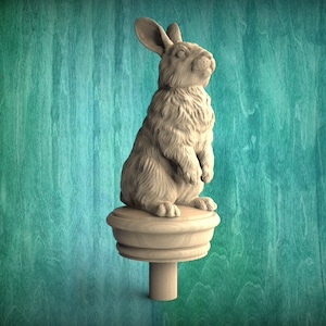 Custom Rabbit Wooden Finial with round base and dowel for Staircase Newel Post, Rabbit finial bed post, Rabbit statue of wood