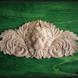 Houten applicatie met leeuwenkop, wanddecoratie voor thuis, meubelsnijwerk, houten oplegwerk