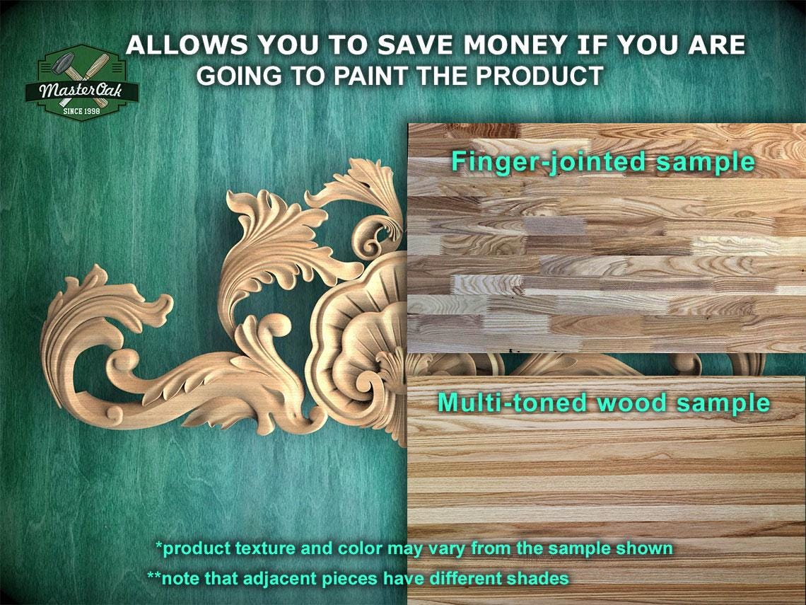 アカンサスエレガンスウッドオンレイ、時代を超えた花柄木彫り、未塗装