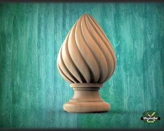 Decorative Twisted Wooden Finial, Staircase Newel Post Cap