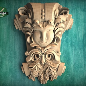 Carved Corbel with Human Face – Classical Decor Accent, Unpainted, Decorative Carved Wooden Corbel, 1pc, wood onlays, wood wall art decor