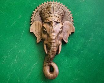 Wooden Lord Ganesha Head Wall Hanging ,Ganesha Elephant Head, Wood carving