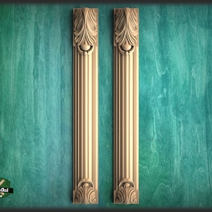 Wood pilasters for Fireplace, Set 2pc, Pair of Carved Wood Trim Post Pillars