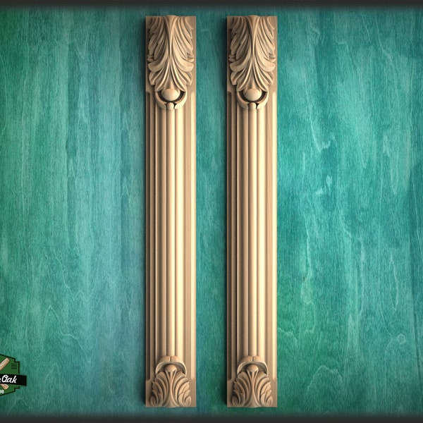 Wood pilasters for Fireplace, Set 2pc, Pair of Carved Wood Trim Post Pillars