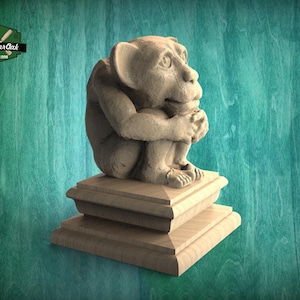 Gothic Imp wooden statue, Gargoyle finial bed post, Gargoyle statue of wood, Wooden Gargoyle statue cap