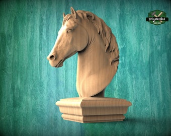 Horse Wooden Finial for Staircase Newel Post, Horse finial bed post, Horse statue of wood, Wooden Horse statue cap