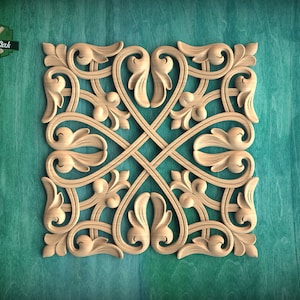 Square Lattice Wood Rosette, Classic Scrollwork Wood Panel, 1pc, Home Wall Embellishments, Furniture Carving, Wood Onlay, Unpainted