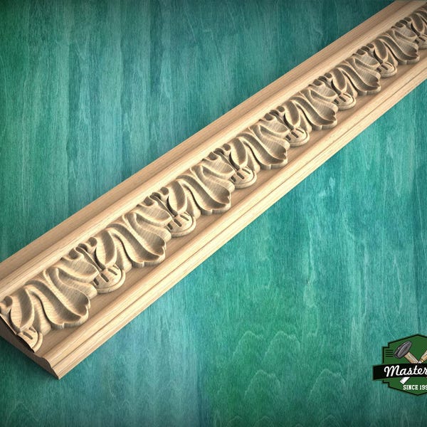 Moldura clásica de acanto rítmico - Renacimiento griego, 101 cm, elegante detalle de madera, 1 pieza, sin pintar, talla baguette