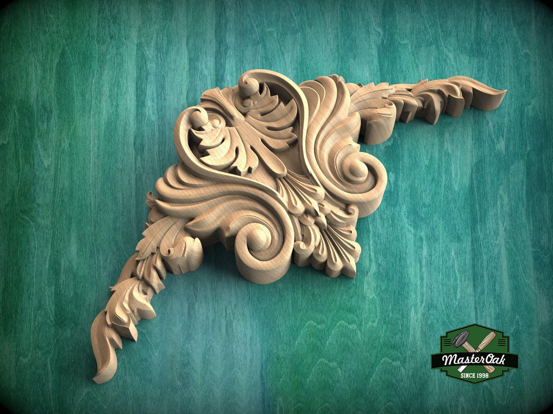 Artisanal Wood Onlay With Leaf Motifs Ornamental Design Accent 1pc 