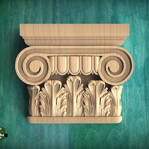 Neoclassical-style wood capital with acanthus leaves, Carved Wooden Capital, 1 piece, unpainted