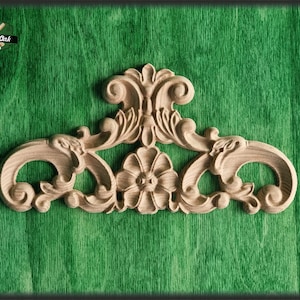 Classical Custom Center Onlay With Scrolls, 1pc, Home Wall Embellishments, Furniture Carving, Wood Onlay