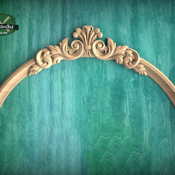 Elegant Slim-Base Arch Wooden Appliqué – Carved Swirl Embellishments, 1pc, Unpainted, Carved Onlay, Carved Wood Arch