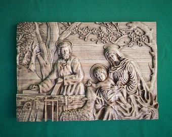 Birth of Christ, Nativity of Jesus, Orthodox Wooden Icon, Wood carved religious Icon