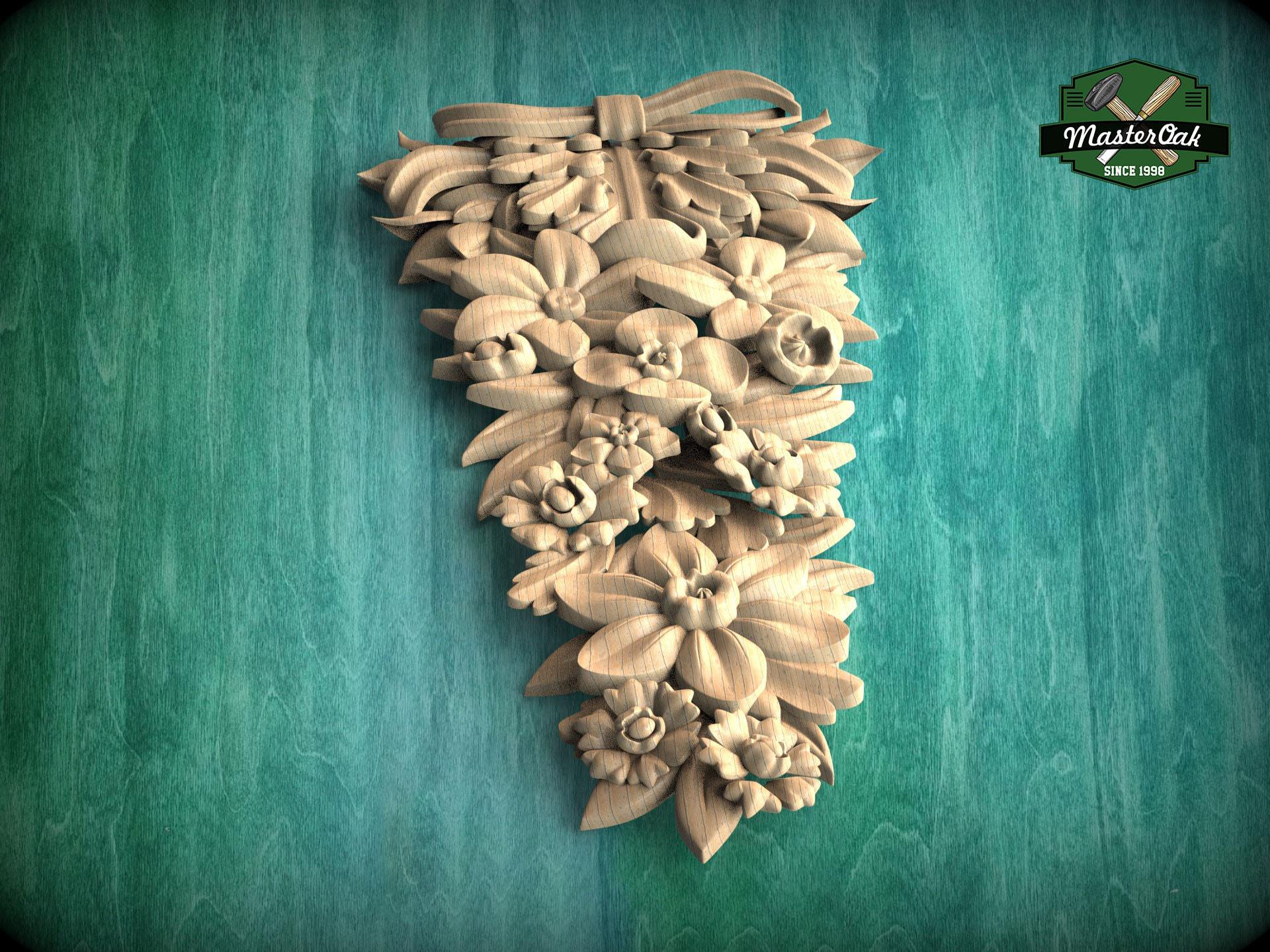 Floral Bouquet Carved Wood Onlay With Ribbon – Romantic Wall Accent ...