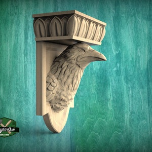 Raven Head Wooden Corbel - Exquisite Hand-Carved Shelf Bracket, Symbol of Wisdom, Gothic Wall Decor Crow