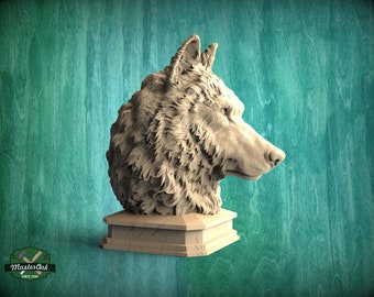 Wolf Wooden Finial for Staircase Newel Post, Wolf finial bed post, Wolf statue of wood, Wooden Wolf statue cap