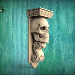 Elegant Gothic Skull Corbel made of wood, Unpainted, Decorative Carved Wooden Corbel, Home Wall Embellishments