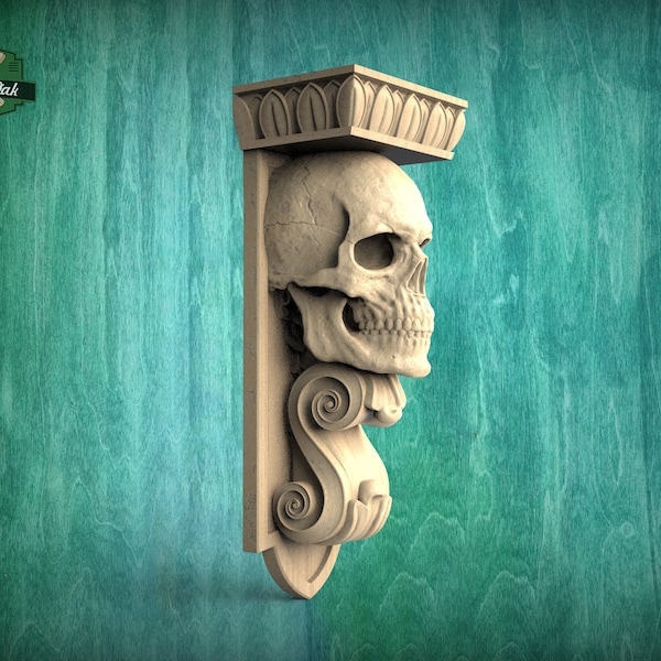 Elegant Gothic Skull Corbel made of wood, Unpainted, Decorative Carved Wooden Corbel, Home Wall Embellishments