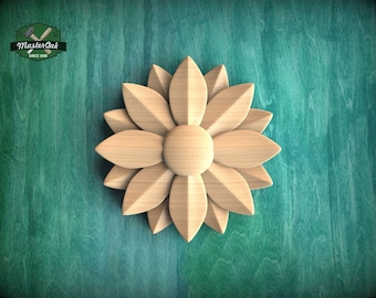 Wooden Flower Rosette – Layered Floral Carving for Classic Furniture and Wall Panels