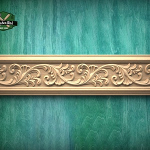 Moldura de madera con follaje fluido – Artesanía artesanal, 101 cm, 1 pieza, sin pintar, moldura clásica con hojas talladas en forma de baguette