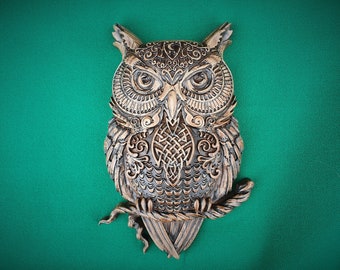 Vikinguil, Keltische designvogel, Keltische uil, muurhangende sculptuur, Vikingdecor, Scandinavisch