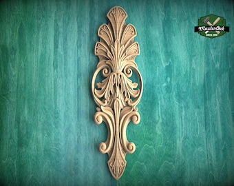 Acanthus Leaf Wood Carving Onlay with Elegant Scrolls, Furniture Carving, Wood Onlay, 1pc, Unpainted