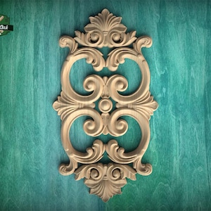 Four C-Scroll Wood Applique — Open Rectangular Frame with Center Bead and Shell Crests