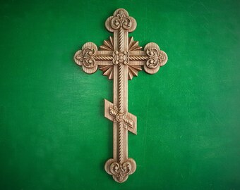 Carved Wooden Cross, Wood Crucifix, wall hanging, religious art