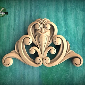 Elegant Carved Wood Applique – Scroll Leaf Pediment