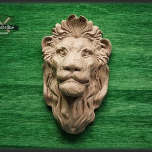 Lion head pediment applique, Carved Wood Face, Wood Carving Wall Art Wood Onlay