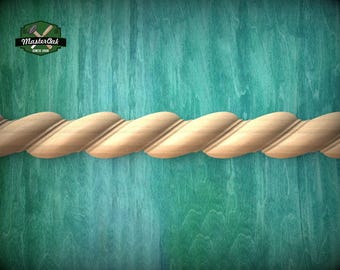 Spiral Carved Wooden Moulding – Classical Design Accen, 40" Elegant Wood Detail, 1 pc, Unpainted, Carved Baguette, Twisted Rope Wood Molding