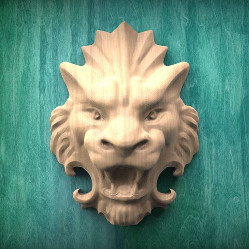 Wooden Lion Head Carved Lion Head Unpainted 1pc Applique Etsy