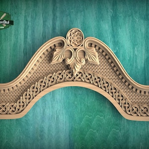 Arched Celtic Knot Wood Onlay, Ornate Wooden Arch Applique, 1 pc, Unpainted, decorative wood trim