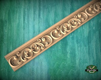 Hand-carved classical molding 40" from wood, Wooden floral moulding trim, Ornate molding panel from wood, Carved wooden Baguette