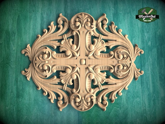 Applique Intagliata Rotonda in Legno Naturale 30 CM Intarsio