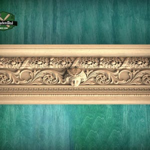 Carved Wooden Molding with Mask and Oak Leaf Pattern – Classic Interior Element, 40" Elegant Wood Detail, 1 pc, Unpainted, Carved Moulding
