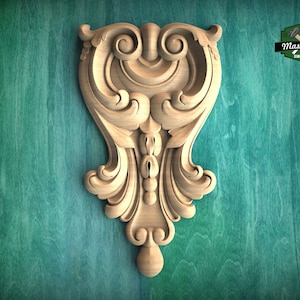 Victorian Elegance: Carved Wooden Acanthus Onlay, 1 pc, Unpainted, decorative wood trim
