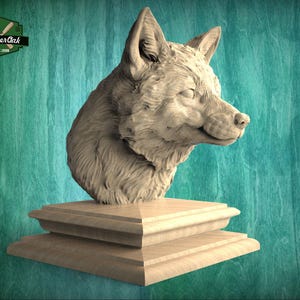 Busto de zorro de madera, remate de zorro de madera para poste de escalera, remate de zorro para poste de cama, estatua de zorro de madera