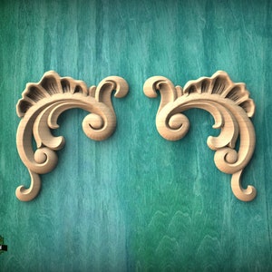 Pair of Decorative wood Baroque corners applique, Set of 2pc, decorative wood trim