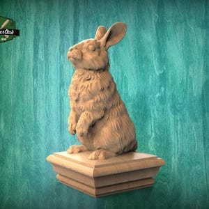 Rabbit Wooden Finial for Staircase Newel Post, Rabbit finial bed post, Rabbit statue of wood, Wooden Rabbit statue cap