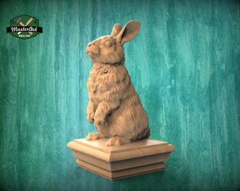 Rabbit Wooden Finial for Staircase Newel Post, Rabbit finial bed post, Rabbit statue of wood, Wooden Rabbit statue cap