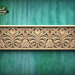 Moldura de madera clásica con friso de follaje: diseño simétrico tallado, moldura de madera de 101 cm con patrón de hojas intrincado, 1 pieza, sin pintar, talla baguette