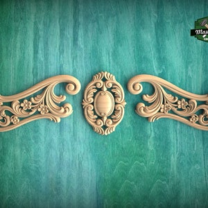 Rococo-Style Carved Wood Onlay for Elegant Furniture and Fireplace Decor, 1pc, Unpainted, Home Wall Embellishments, Furniture Carving