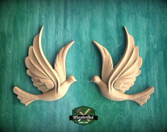 Pair of Doves Wooden Wall Decor, Unfinished Carved Birds, Wedding Doves, Symbol of Peace and Innocence,Pigeons, Holy Spirit Dove Church